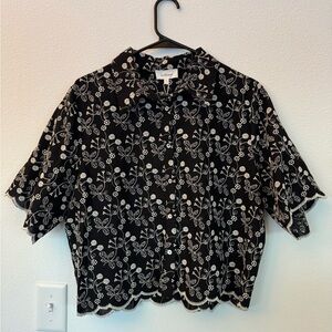 NWT Bohme Embroidered Floral Button Down